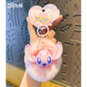 Stitch Series Fluffy Pom-Pom Keychain – Silly Cute Gold Style
