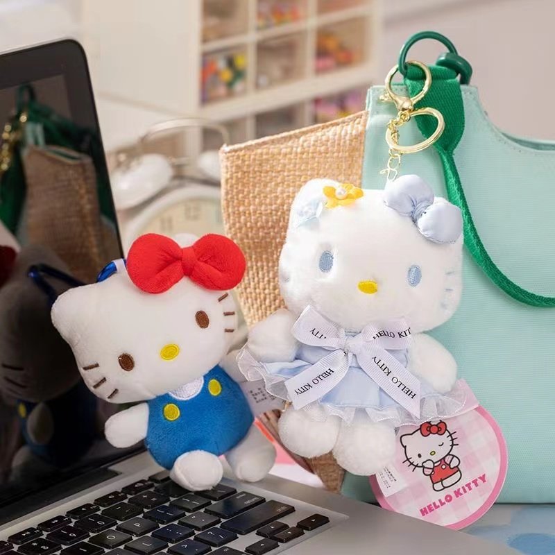 Hello Kitty Blue Bowtie Pearl Flower Keychain